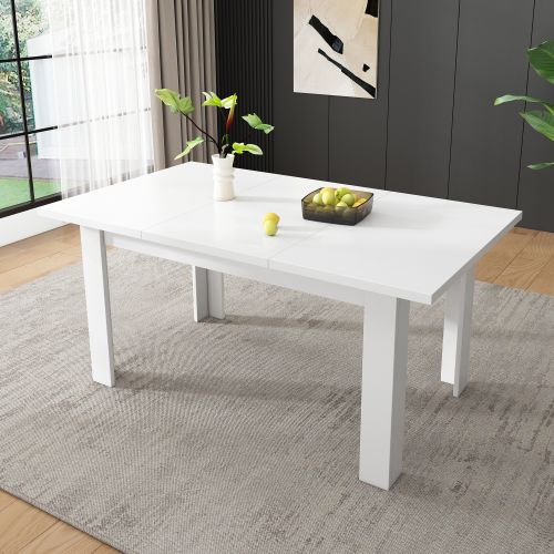 Table à Manger Rectangulaire Avec Rangement, 4 Pieds, Blanc