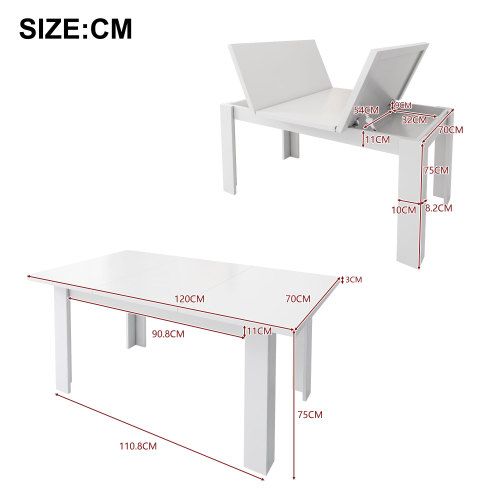 Table à Manger Rectangulaire Avec Rangement, 4 Pieds, Blanc