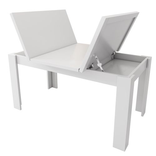 Table à Manger Rectangulaire Avec Rangement, 4 Pieds, Blanc