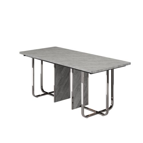 Table à Manger Rectangulaire Avec Pieds En Métal Argenté, Gris, Pour Salle à Manger Et Salon