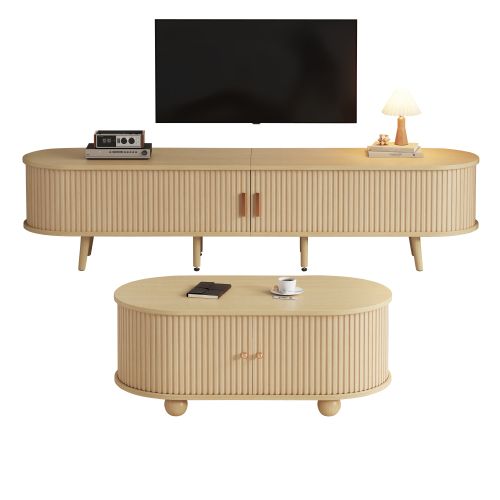 Ensemble De Meuble TV, Meuble TV Avec Table Basse, Rangement, Couleur Bois