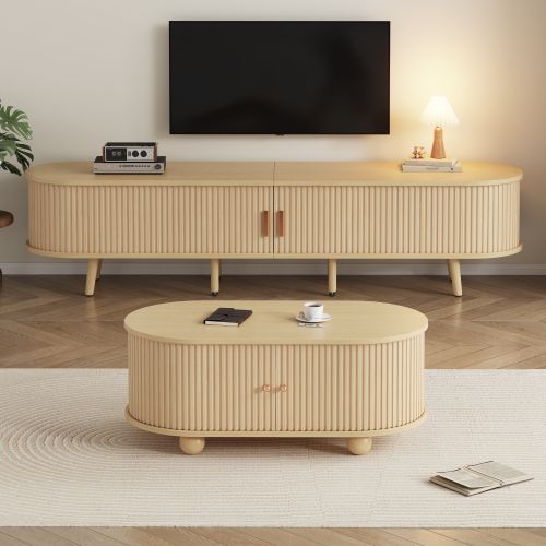 Ensemble De Meuble TV, Meuble TV Avec Table Basse, Rangement, Couleur Bois