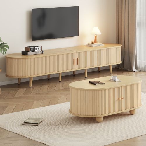Ensemble De Meuble TV, Meuble TV Avec Table Basse, Rangement, Couleur Bois