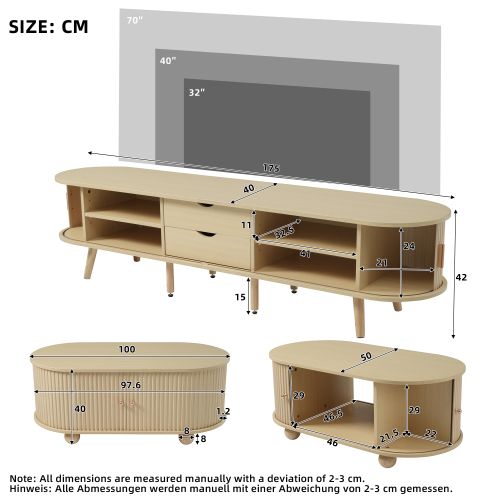 Ensemble De Meuble TV, Meuble TV Avec Table Basse, Rangement, Couleur Bois
