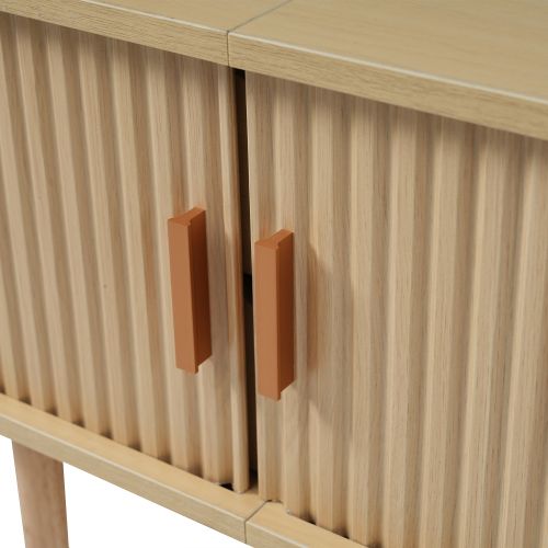 Meuble TV Ovale Bois Avec 2 Tiroirs, 2 Portes Coulissantes, Séparateurs Réglables