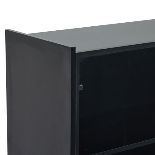 Vitrine Noire Mate Avec Éclairage LED, 2 Portes Vitrées Et 1 Porte à Abattant, Rangement Ouvert