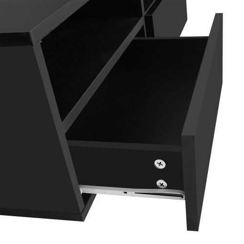 Table Basse Rectangulaire Noire Brillante Avec Éclairage LED, 4 Tiroirs, 2 Rangements Ouverts