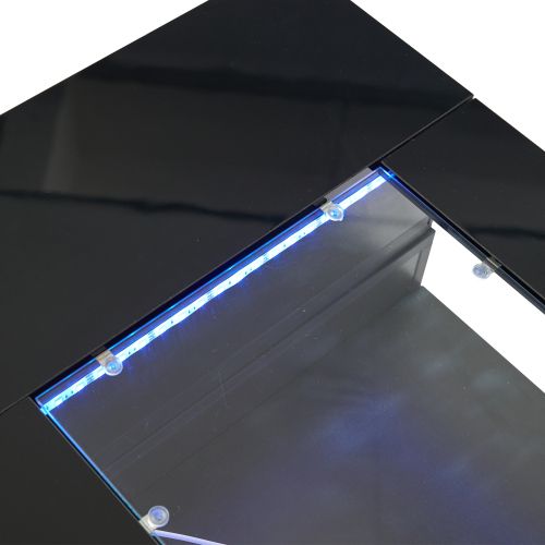 Table Basse Rectangulaire Noire Brillante Avec Éclairage LED, Design Creux, Plateau En Verre