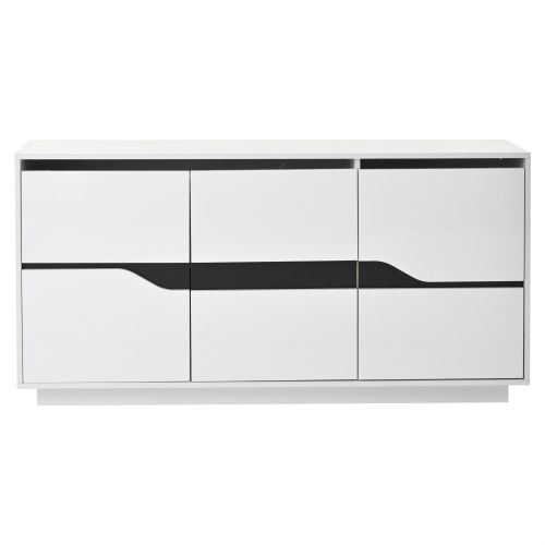 Buffet De Salon, Buffet Blanc Avec Étagères Réglables, Sans Poignées