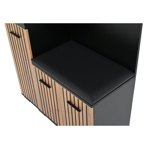 Vestiaire D'entrée Noir Et Bois Avec 2 Patères, Tiroir, Rangement Ouvert, Banc à Chaussures