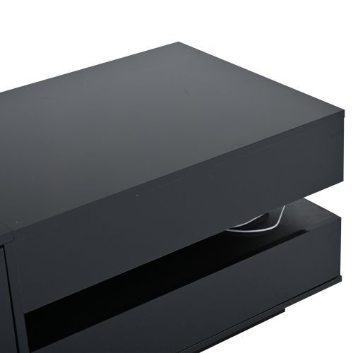Table Basse Relevable Noire Avec 1 Tiroir, 1 Porte, LED, Espace De Rangement Semi-ouvert