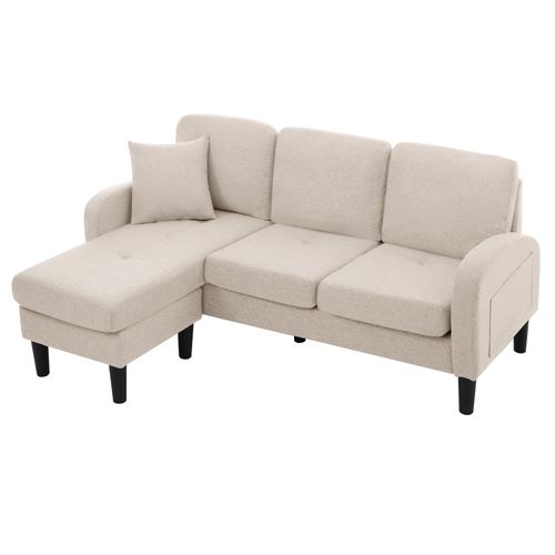Canapé Angle 3 Places Avec Méridienne, Cotton-lin, Beige, 166 X 118 X 77 Cm