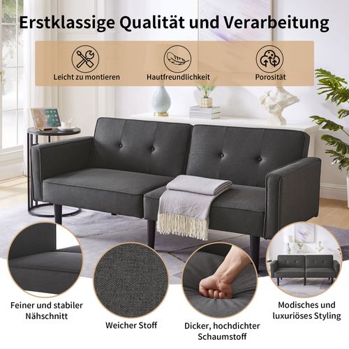 Canapé Convertible 2 Places, Dossier Double Réglable Indépendamment,noir Antique,175x64x72 Cm