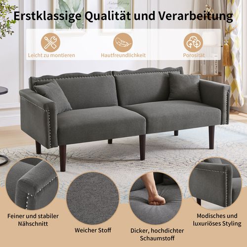 Canapé Convertible 2 Places, Double Dossier Réglable Indépendamment,gris Antique,176x72x72 Cm