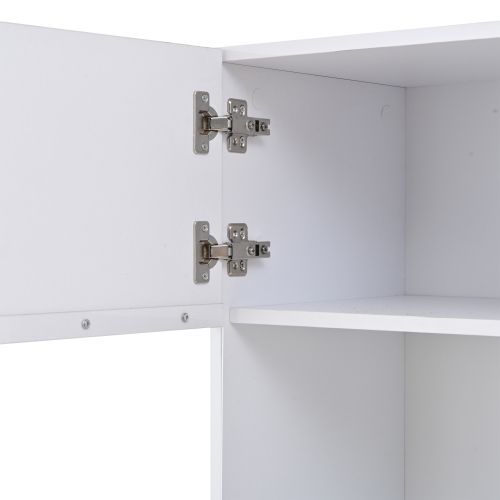 Vitrine Blanche Avec 1 Porte En Acrylique, Éclairage LED, 3 Étagères En Verre