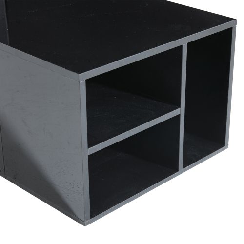 Table Basse Rectangulaire Noire Brillante Avec LED, 2 Tiroirs, Compartiments Ouverts