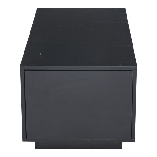 Table Basse Relevable Rectangulaire Noire Brillante Avec Éclairage LED, 2 Tiroirs