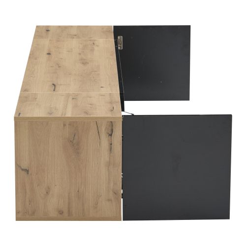 Meuble TV Mural Noir Et Bois De 180 Cm Avec 3 Portes Brillantes, Éclairage LED