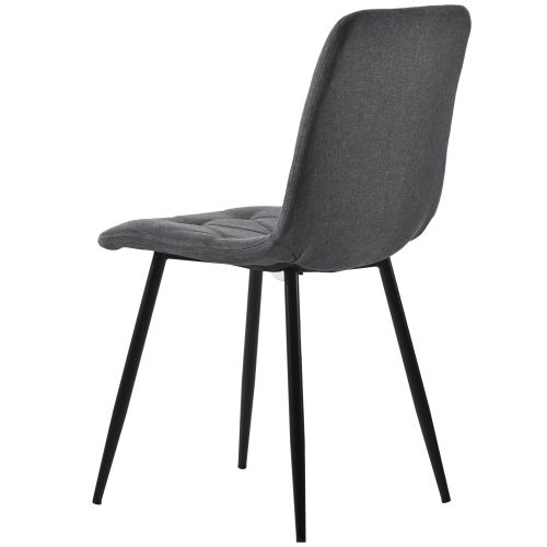 Lot De 4 Chaises De Salle à Manger Avec Pieds En Métal, Dossier, Assise En Lin Sergé Gris Foncé