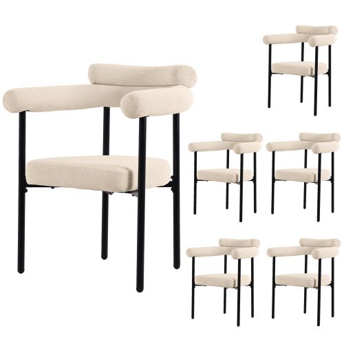 Lot De 6 Chaises De Salle à Manger En Tissu Suédé Beige, Sièges En Anneau, Moderne Et Simple