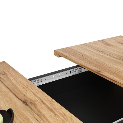 Table à Manger Extensible, Table à Manger Noir Et Bois 140x80 Cm, 3 Niveaux De Rangement