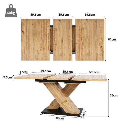 Table à Manger Bois Extensible 119-158,5x80 Cm, Pour Cuisine Et Salon