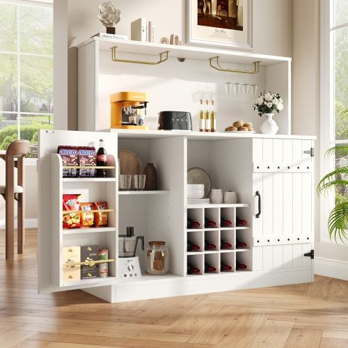 Buffet De Cuisine Avec Rangement, Support Pour Verres à Vin, Grain De Bois, 120x40x120 Cm