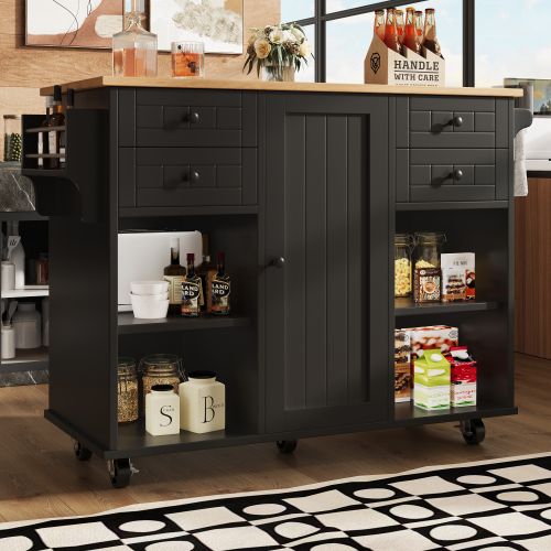 Desserte De Cuisine Noire, Plan De Travail En Grain De Bois, Séparateurs Amovibles