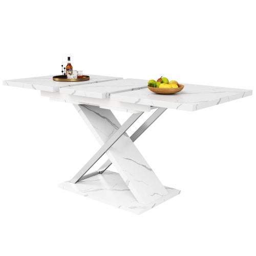 Table à Manger Extensible Blanc 118-157x75x76.4 Cm Avec Pieds Croisés
