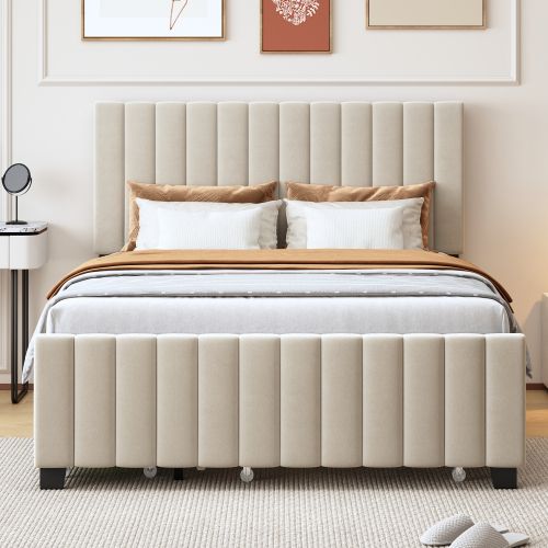 Lit Enfant 140x190 Cm Avec Lit Gigogne, 2 Tiroirs, En Tissu Velours Doux Pour La Peau, Beige