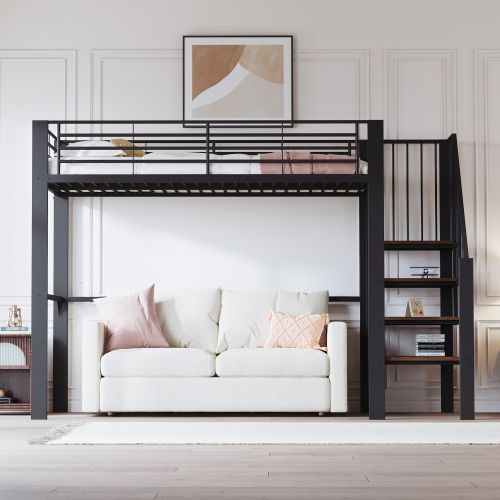 Lit Mezzanine 90x200 Cm Pour Enfants Et Adultes, Avec Escalier