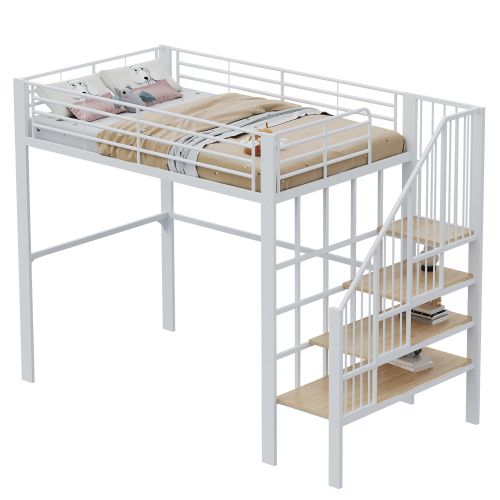 Lit Mezzanine 140x200 Cm Pour Enfants Et Adultes, Avec Escalier