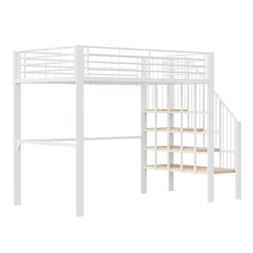 Lit Mezzanine 140x200 Cm Pour Enfants Et Adultes, Avec Escalier
