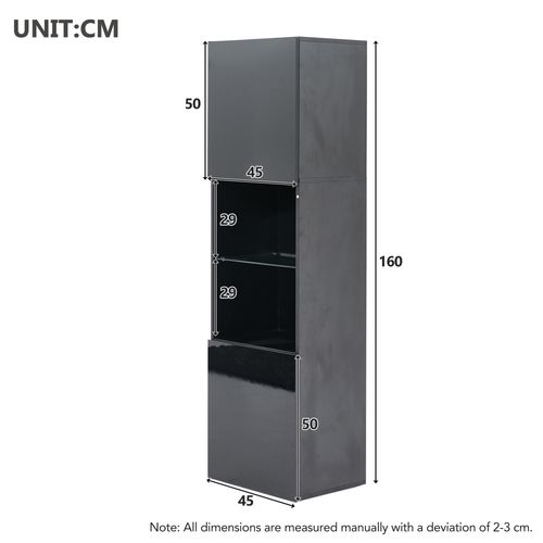 Vitrine Noire LED, 2 Portes Et Étagère En Verre Trempé – Rangement Élégant Et Moderne