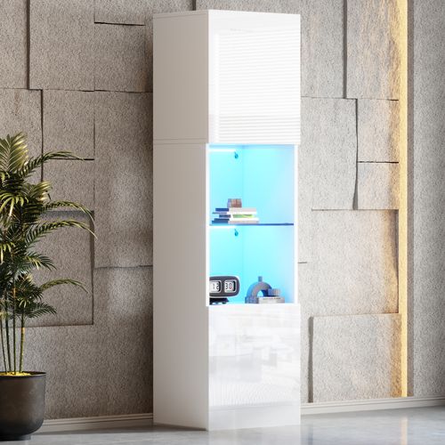 Vitrine Blanche LED, 2 Portes Et Étagère En Verre Trempé – Rangement Élégant Et Moderne