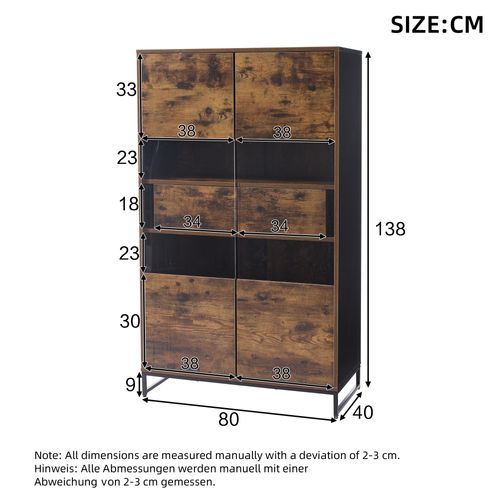 Vitrine De Rangement En Mdf Bois Et Noir, Avec LED Bluetooth, 2 Portes Acryliques Et 2 Tiroirs