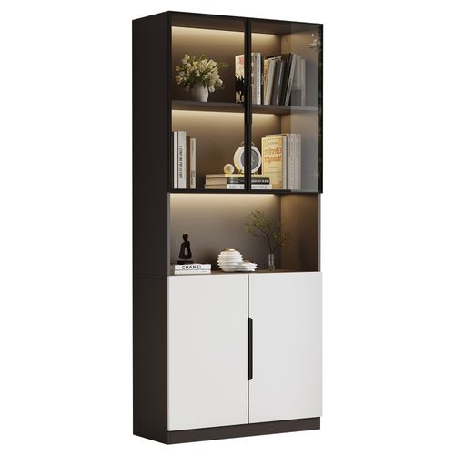 Vitrine LED H.200 Cm Avec 2 Portes En Verre Trempé Et Étagères Ajustables – Rangement Pratique