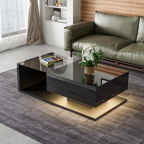 Table Basse Moderne Avec 1 Tiroir Et LED - Panneau De Particules - 105x55x32,5 Cm - Noir