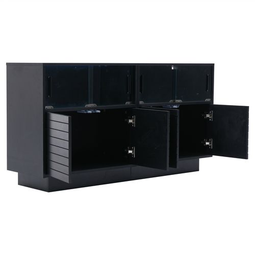 Buffet Bas Noir Avec 4 Portes Vitrées Coulissantes Et LED – Meuble De Rangement Design