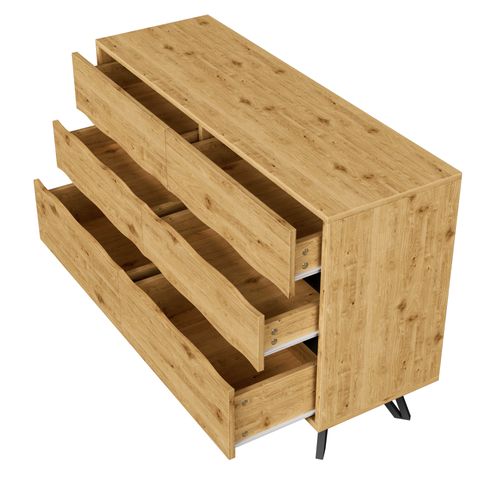 Buffet Avec 6 Tiroirs En Bois Couleur Naturelle – Commode, Meuble De Rangement Polyvalent