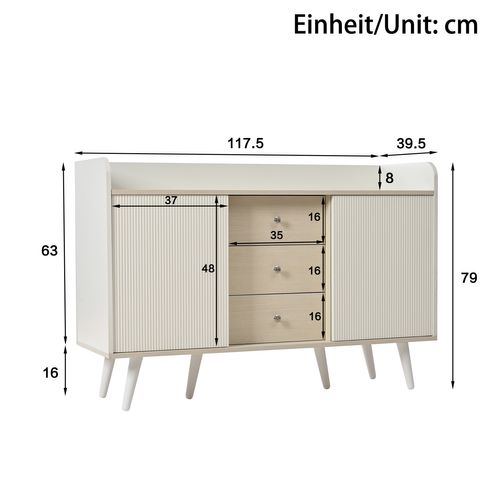 Buffet Blanc Avec 2 Portes Coulissantes Et 3 Tiroirs – Meuble De Rangement