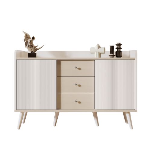 Buffet Blanc Avec 2 Portes Coulissantes Et 3 Tiroirs – Meuble De Rangement