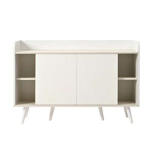 Buffet Blanc Avec 2 Portes Coulissantes Et 3 Tiroirs – Meuble De Rangement
