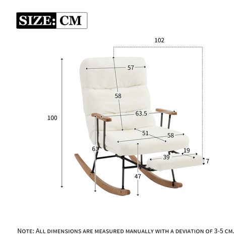 Fauteuil à Bascule En Teddy Blanc Avec Dossier Réglable Et Repose-pieds Pliable