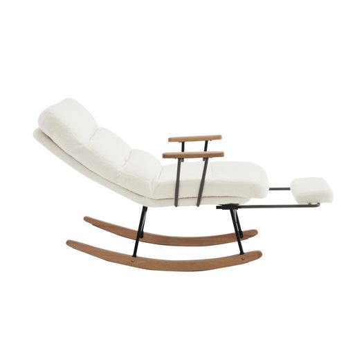 Fauteuil à Bascule En Teddy Blanc Avec Dossier Réglable Et Repose-pieds Pliable
