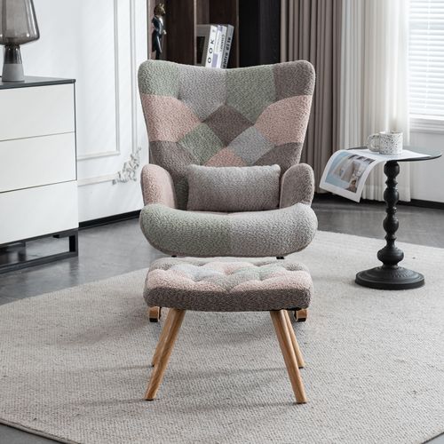 Fauteuil à Bascule En Tissu Confortable Avec Repose-pieds Et Coussin Lombaire, Design Coloré