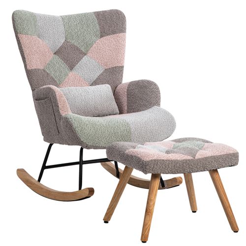 Fauteuil à Bascule En Tissu Confortable Avec Repose-pieds Et Coussin Lombaire, Design Coloré