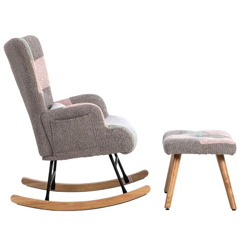 Fauteuil à Bascule En Tissu Confortable Avec Repose-pieds Et Coussin Lombaire, Design Coloré