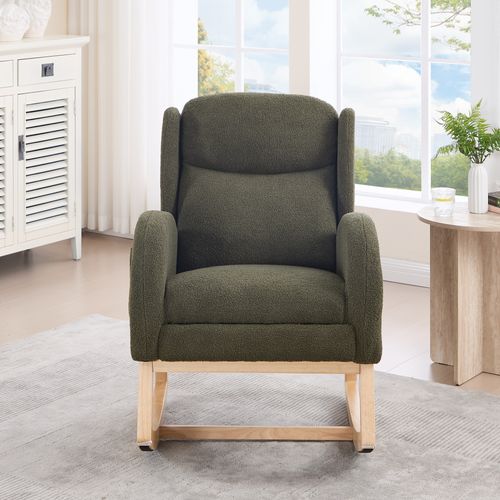 Fauteuil à Bascule Vert En Tissu Teddy Avec Repose-pieds Pliable Et Poches De Rangement