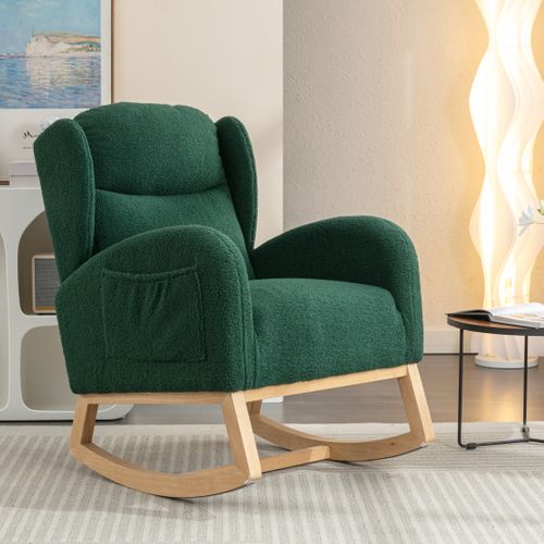 Fauteuil à Bascule Vert En Tissu Teddy Avec Coussin Épais Et Poches Pratiques